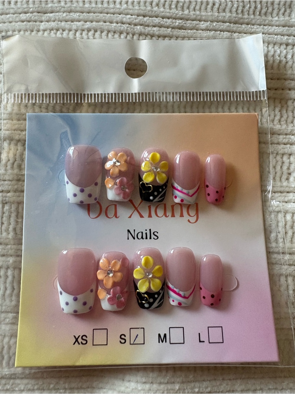 3D Pink Floral Press-On Nails Size Small